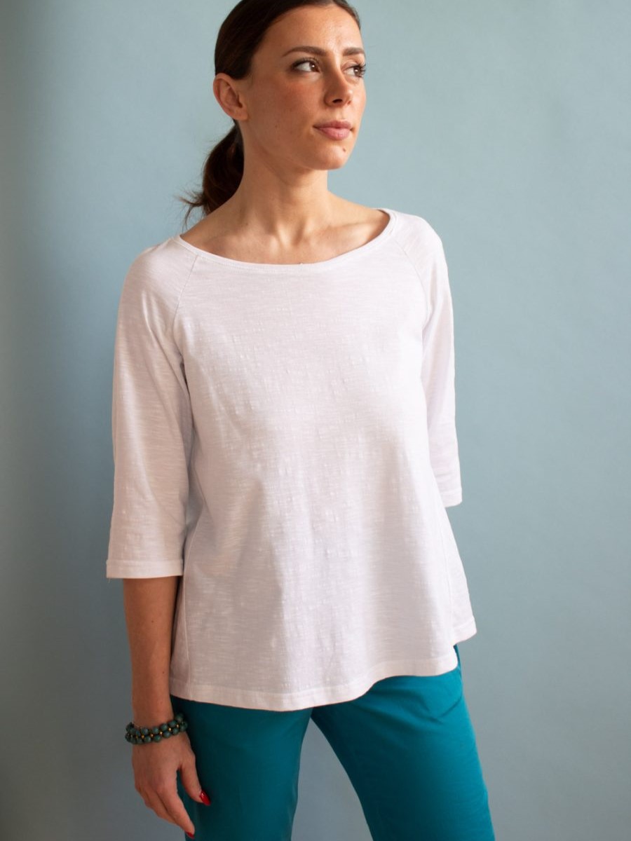 Maglia donna manica a 3/4 cotone fiammato Amanda Bianca - Trame