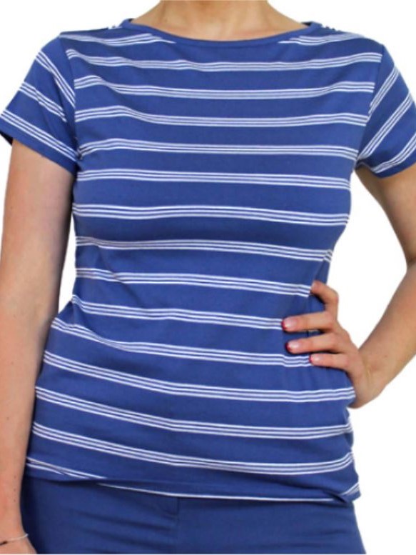 Maglietta donna a righe in cotone organico Tea Blu bianca - On Earth