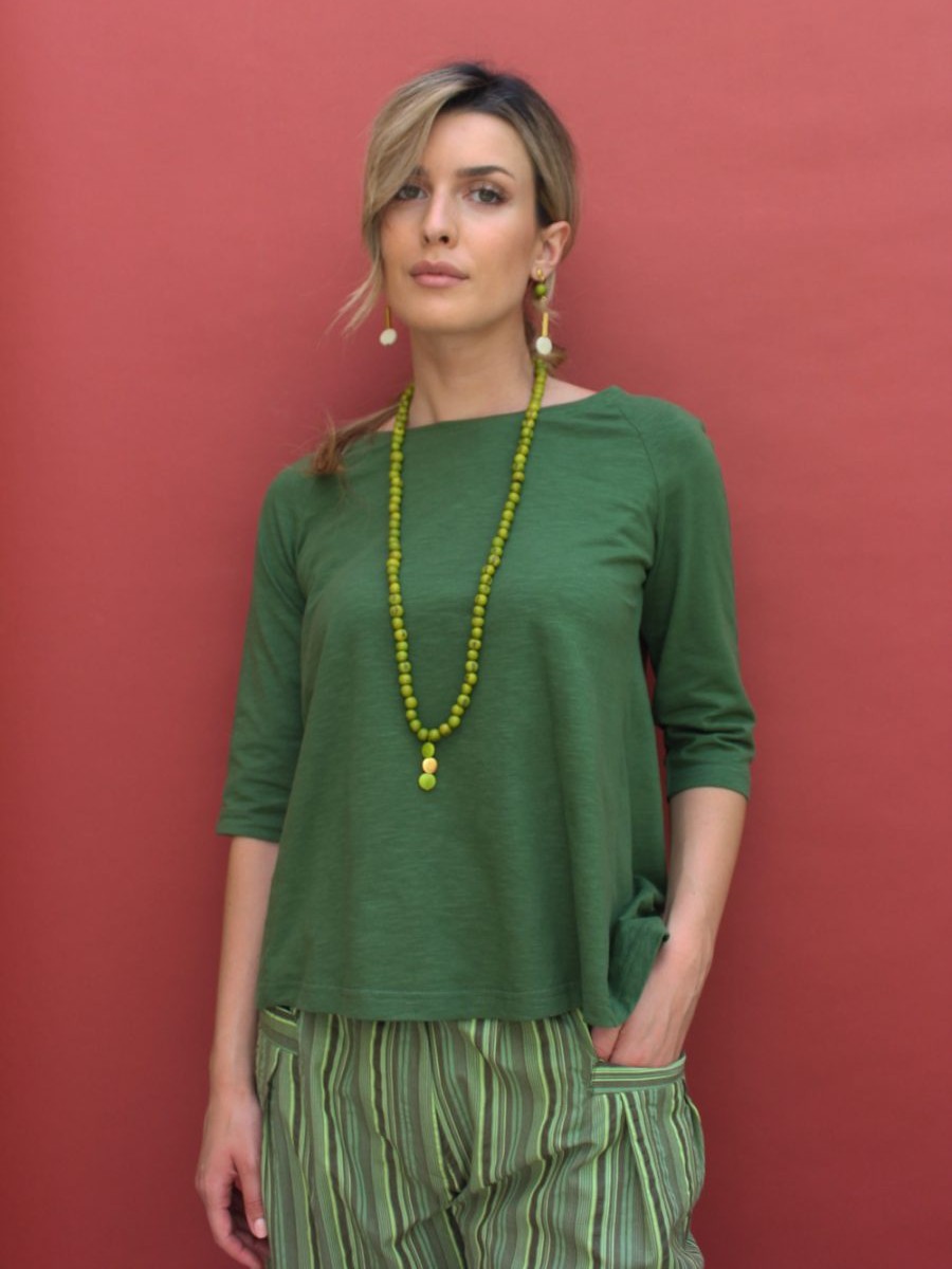 Maglia donna manica a 3/4 cotone fiammato Amanda Verde