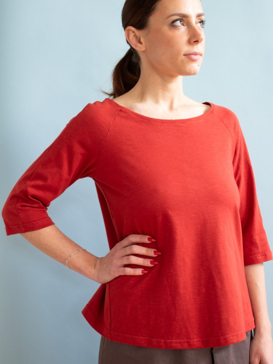 Maglia donna manica a 3/4 cotone fiammato Amanda Rossa - Trame