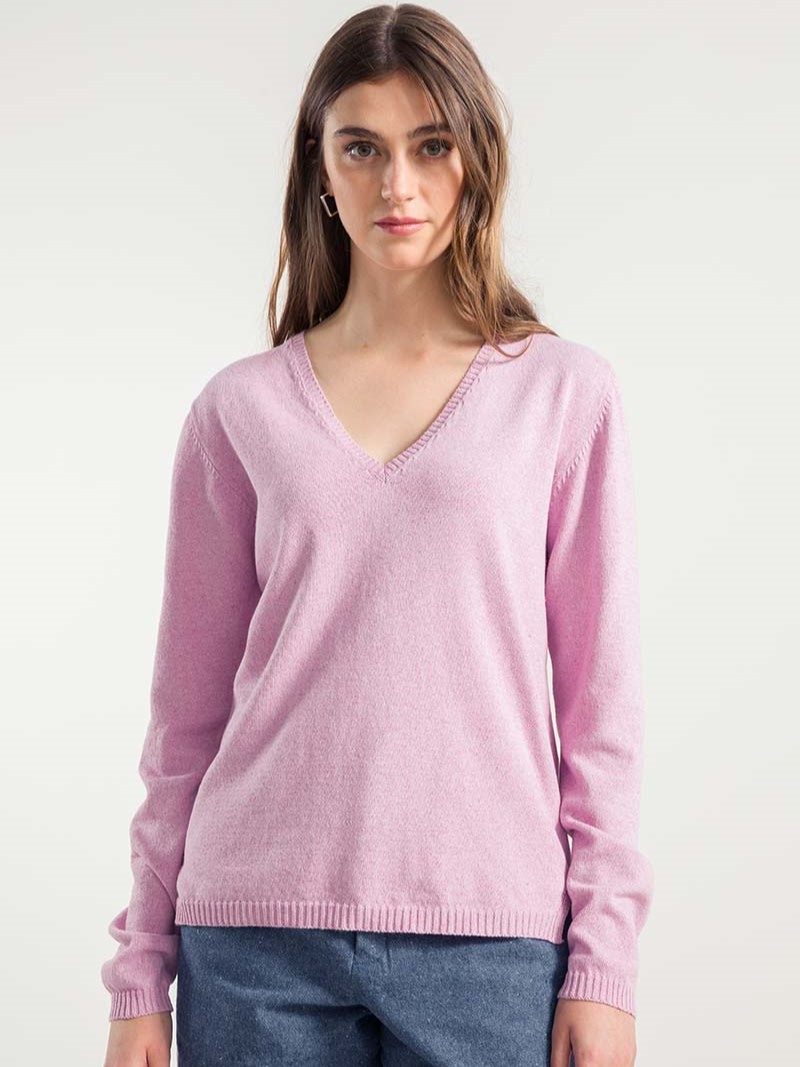 Maglia donna a V in cotone rigenerato Arianna Rosa magnolia - Rifò