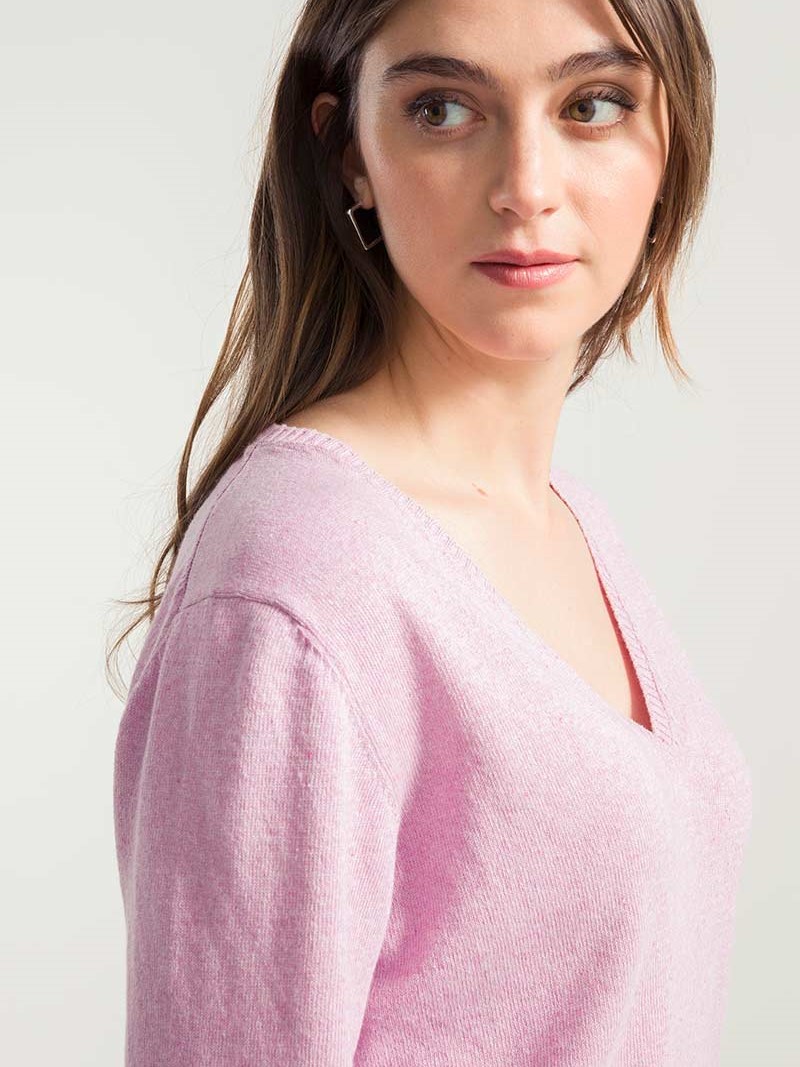 Maglia donna a V in cotone rigenerato Arianna Rosa magnolia - Rifò