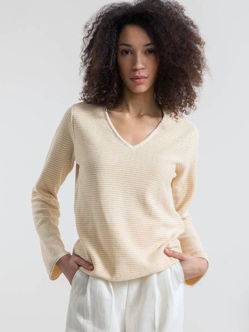 Maglia a righe cotone rigenerato MARION bianco/arancio - Rifò