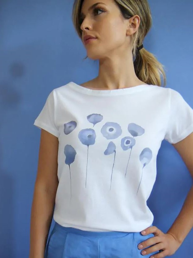 Maglietta donna equo solidale LE PAVOS azzurro fiordaliso