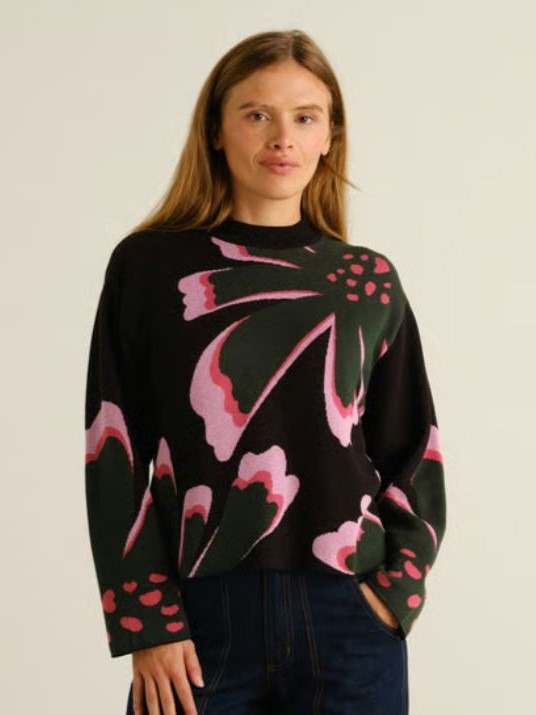 Maglia donna Limhamn Big Bloom nero