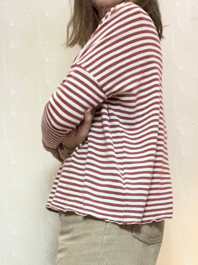 Maglia oversize donna collo a V 100% lana merinos 4027 righe Red