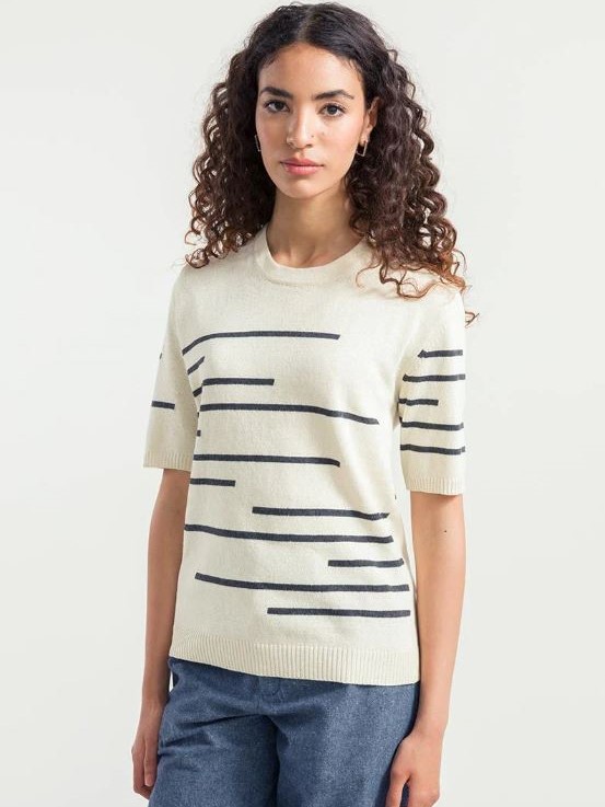 Maglia donna a righe in cotone rigenerato Clio avorio - Rifò