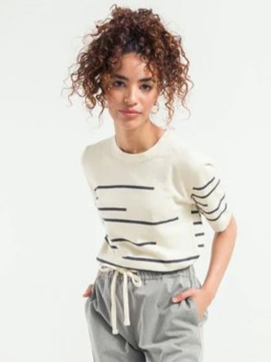 Maglia donna a righe in cotone rigenerato Clio avorio - Rifò