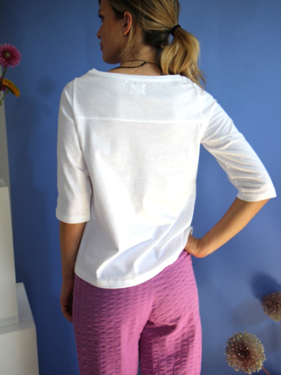 Maglia donna scollo a barca Amanda Bianca - Trame