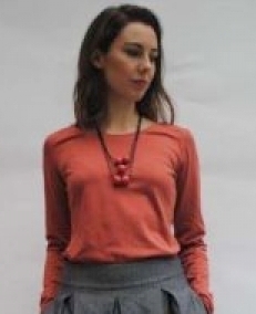 Maglia girocollo in cotone biologico elasticizzato Pamika Rosso rame