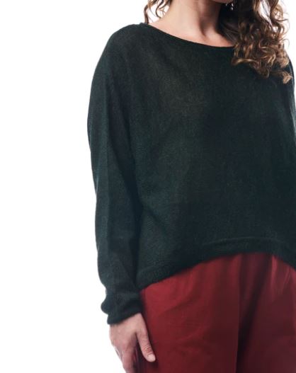 Maglione collo a barca in alpaca Carvi Verde foresta