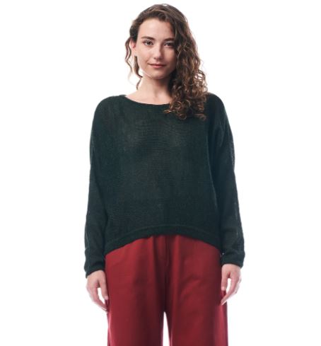 Maglione collo a barca in alpaca Carvi Verde foresta