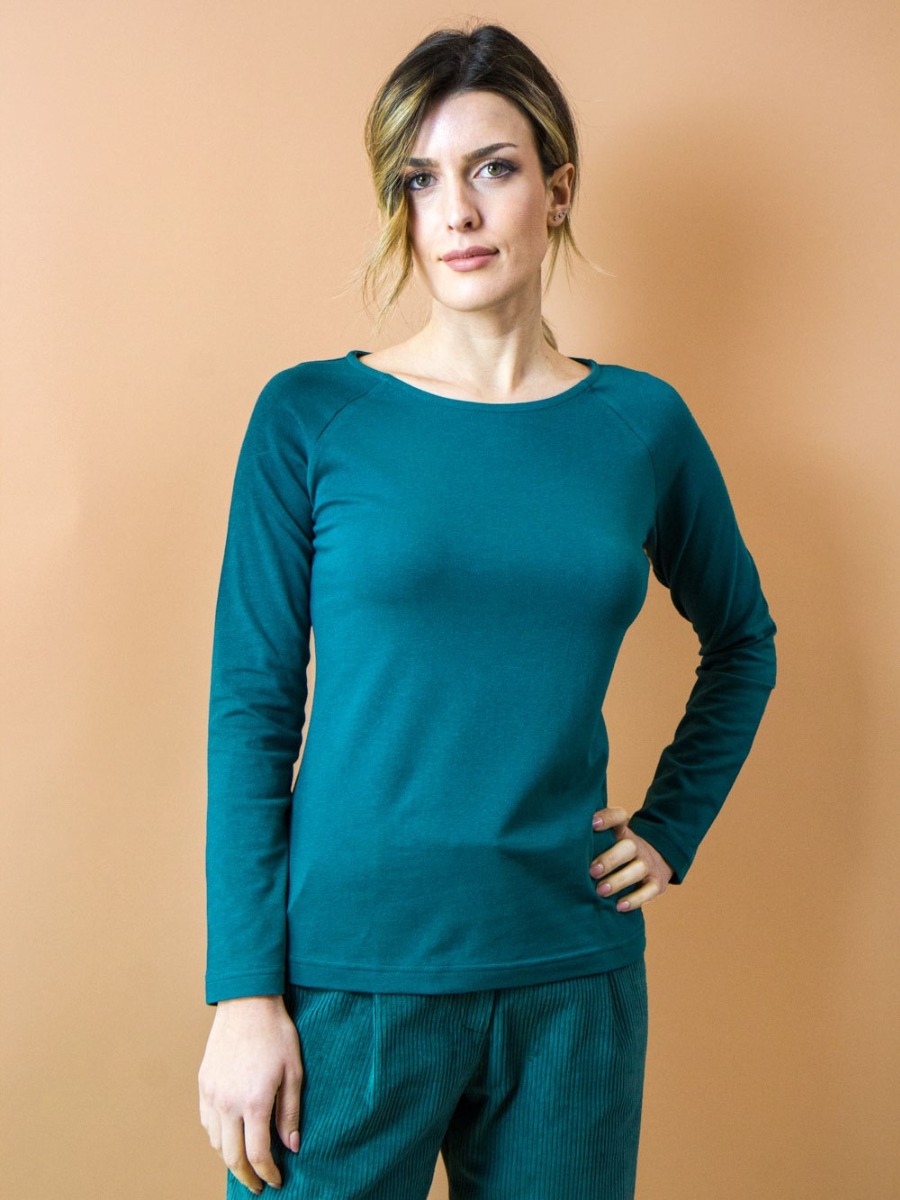 Maglia donna in cotone Bio Aneto Verde Petrolio