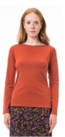 Maglia in cotone biologico Bateau scollo a barca Arancio Picante