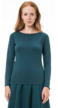 Maglia in cotone biologico Bateau scollo a barca Blu teal