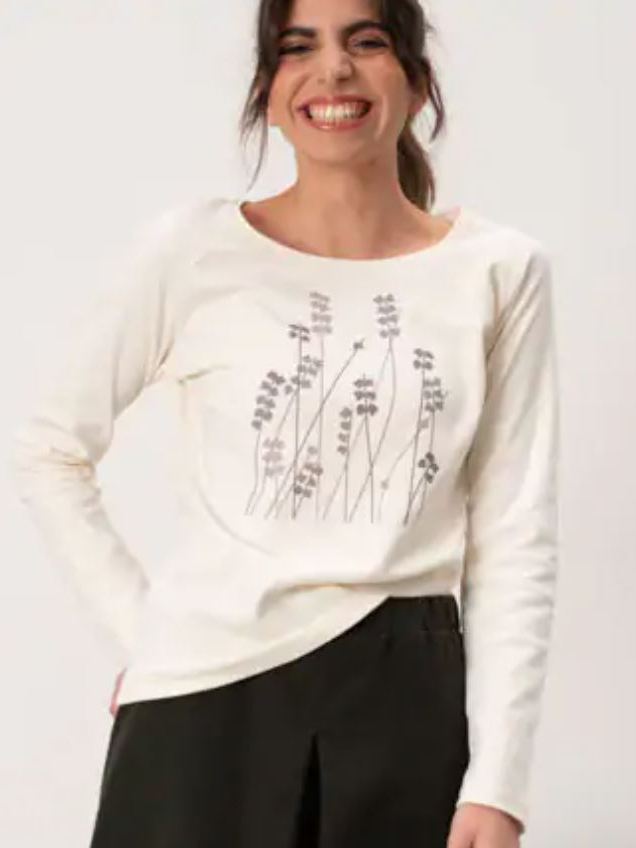 Maglia girocollo ampio in caldo cotone biologico Sanchita avorio