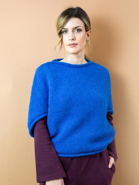 Maglia poncho Anice in baby alpaca Blu
