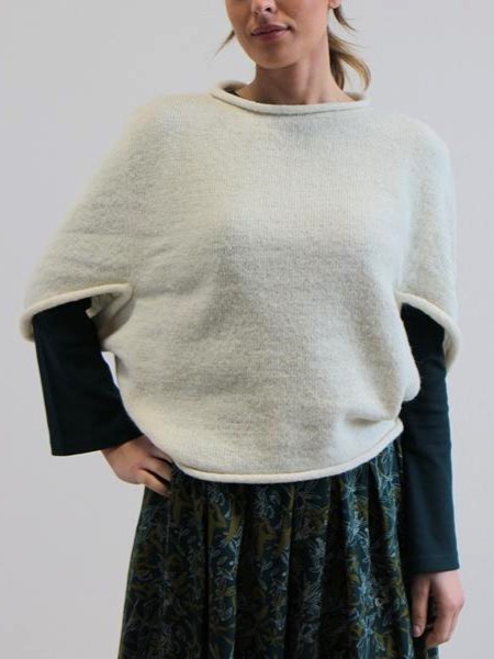 Maglia poncho Anice in baby alpaca Bianco