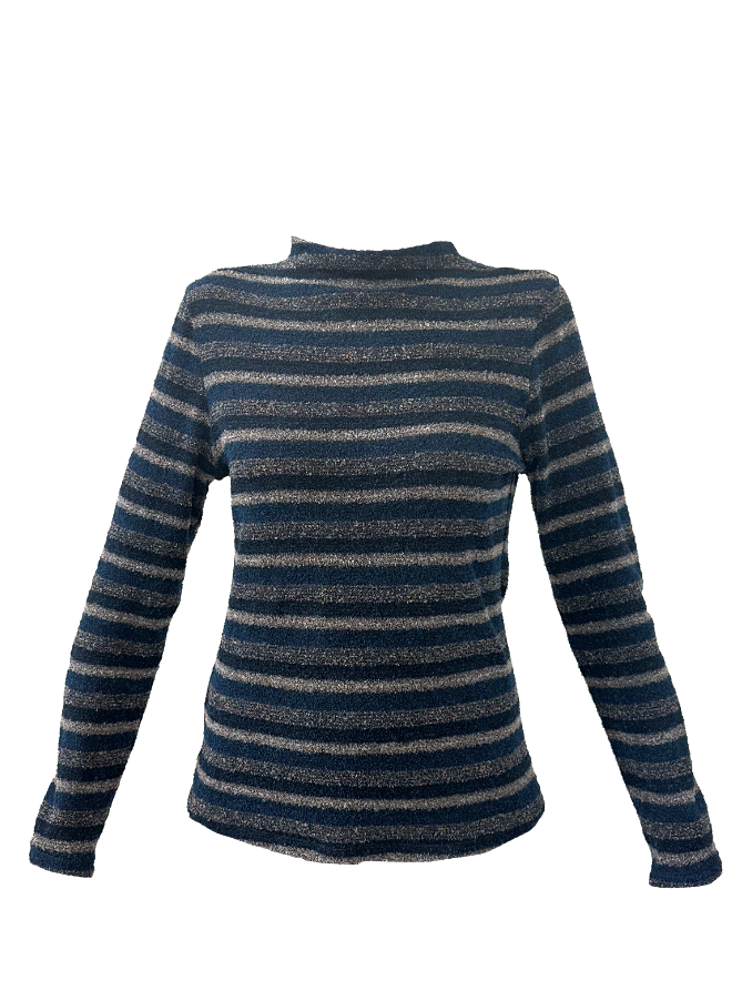 Maglia a righe in seta Ski blu grigio - Progetto Quid
