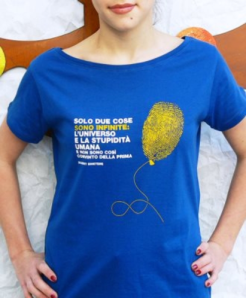 T-shirt con frase di Einstein- Stupidità umana - donna Blu