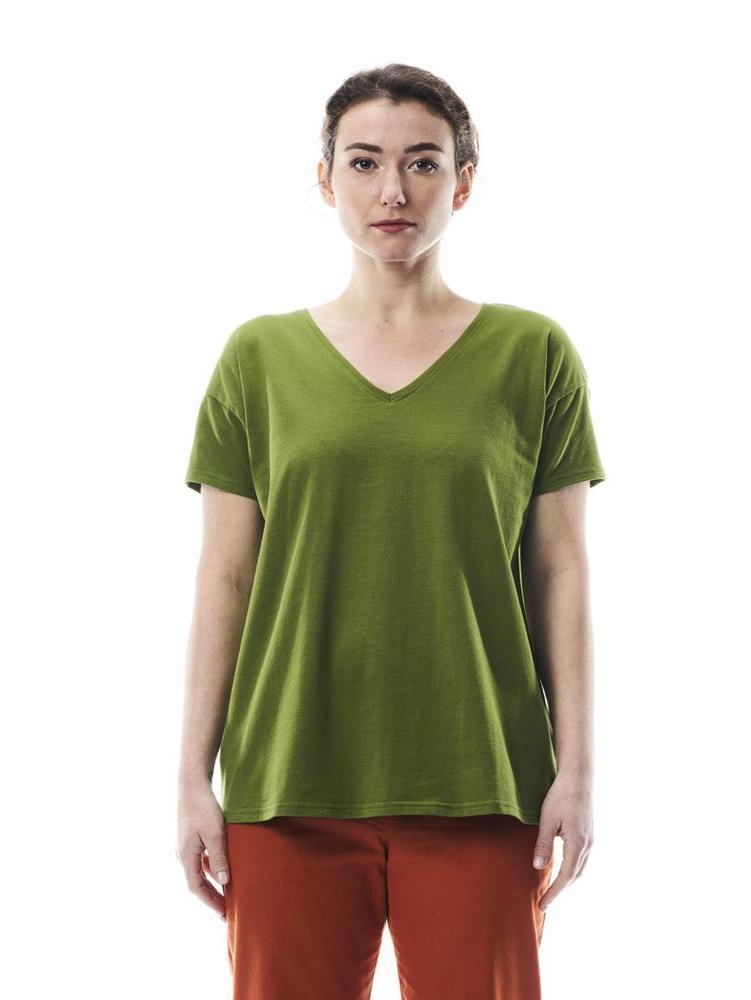 Maglia scollo V donna in cotone organico Verde Tulsi On Earth