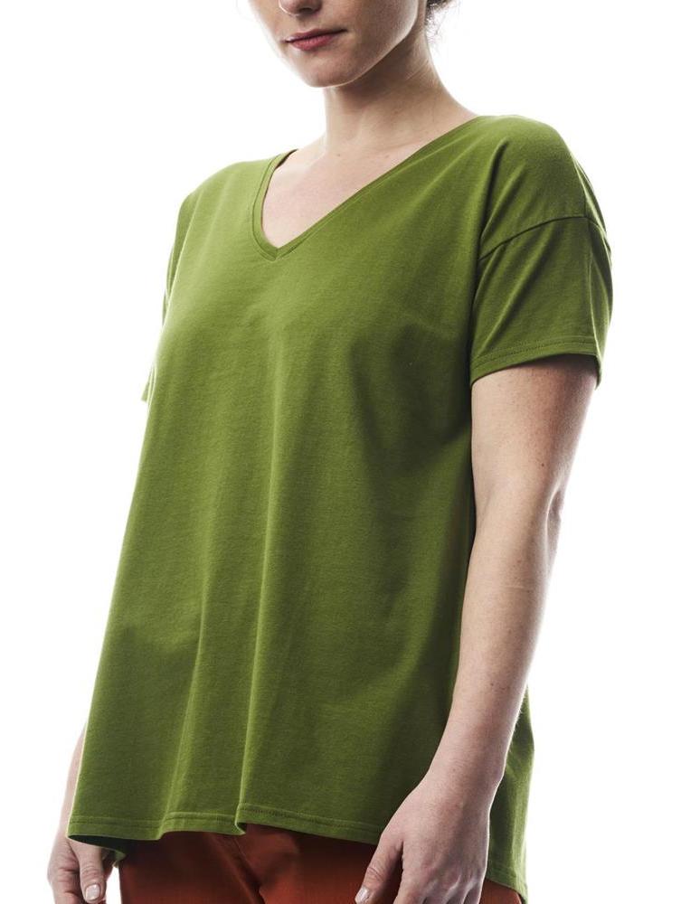 Maglia scollo V donna in cotone organico Verde Tulsi On Earth