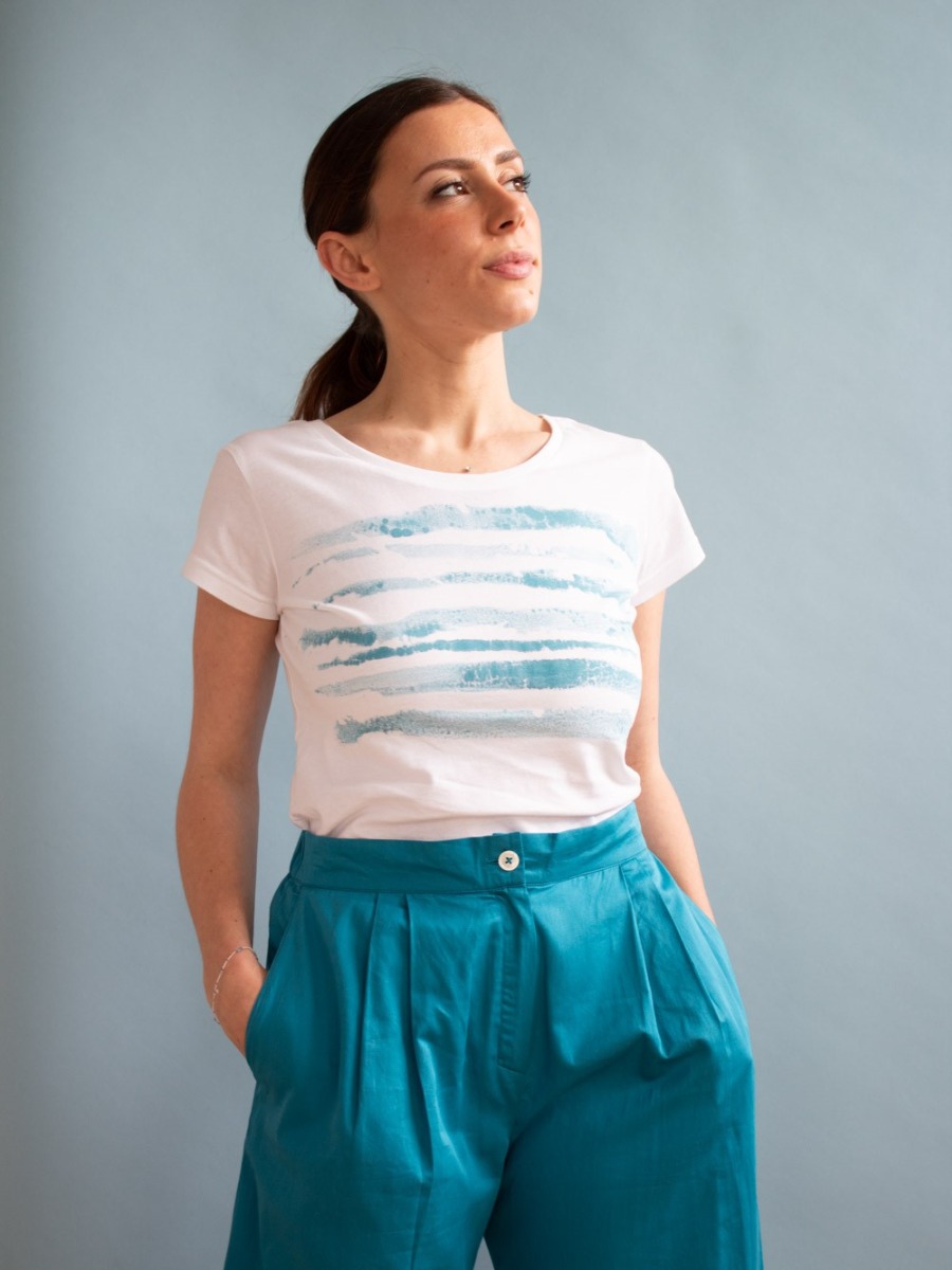 Maglietta donna equo solidale ONDE blu