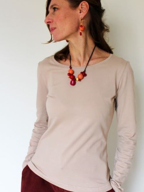 Maglietta beige donna in cotone organico Charlotte