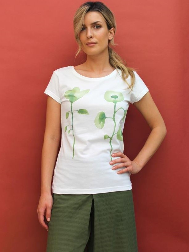 Maglietta donna equo solidale LE FLEURS verde palma