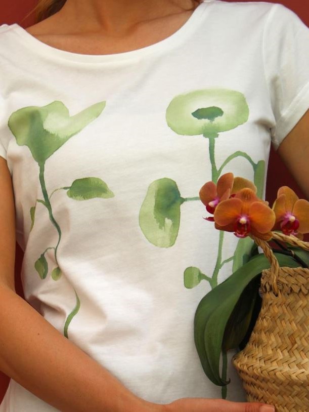 Maglietta donna equo solidale LE FLEURS verde palma