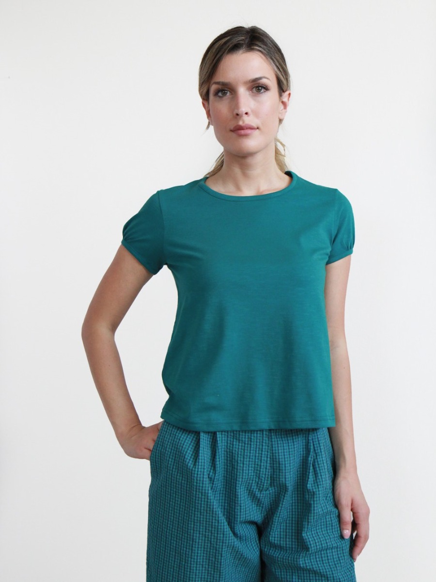 Maglia donna in cotone organico Olivo pavone