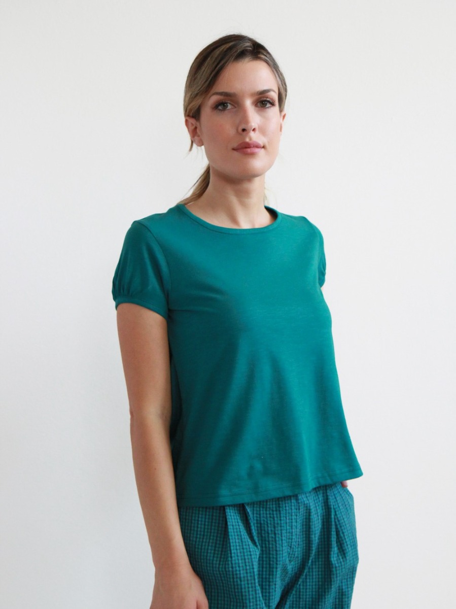 Maglia donna in cotone organico Olivo pavone