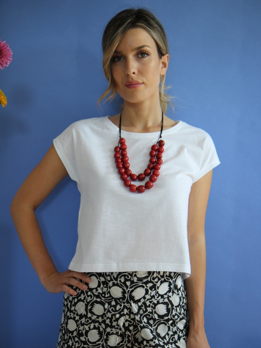 Maglietta donna cotone fiammato Sophie Bianca - Trame