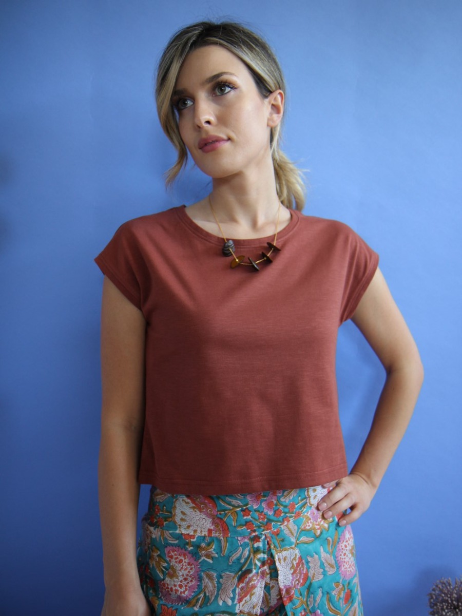 Maglietta donna cotone fiammato Sophie Terracotta - Trame