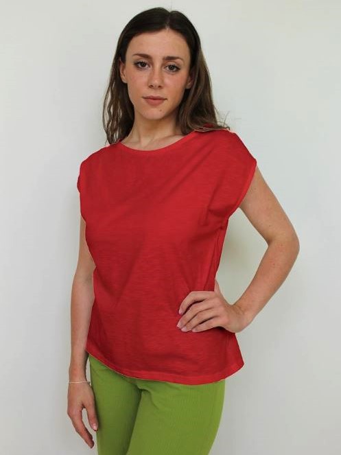 Maglietta donna in cotone fiammato Alessia rossa, On Earth