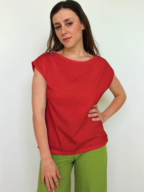 Maglietta donna in cotone fiammato Alessia rossa, On Earth