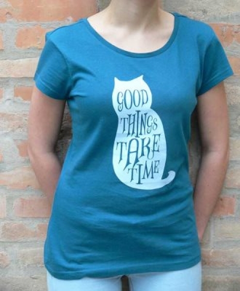T-shirt GATTO good things take time - cotone BIO - donna