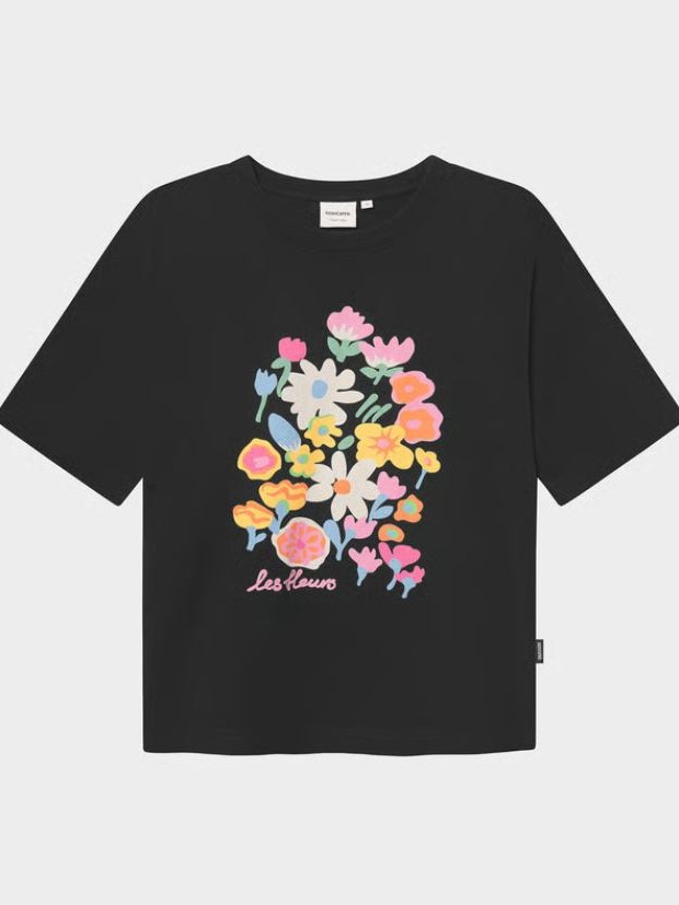 Maglia cotone organico Vadstena Les Fleurs nera donna