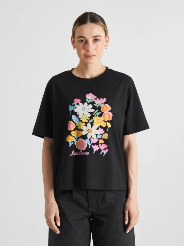 Maglia cotone organico Vadstena Les Fleurs nera donna