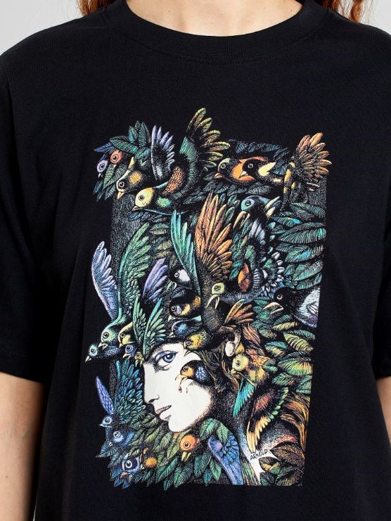 T-shirt cotone organico Vadstena Bird watcher nera donna