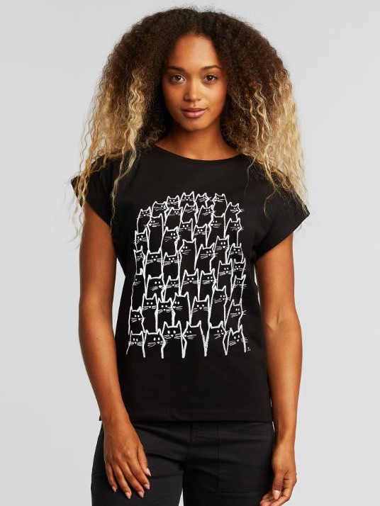 T-shirt cotone organico Visby Cats crowd nera Dedicated