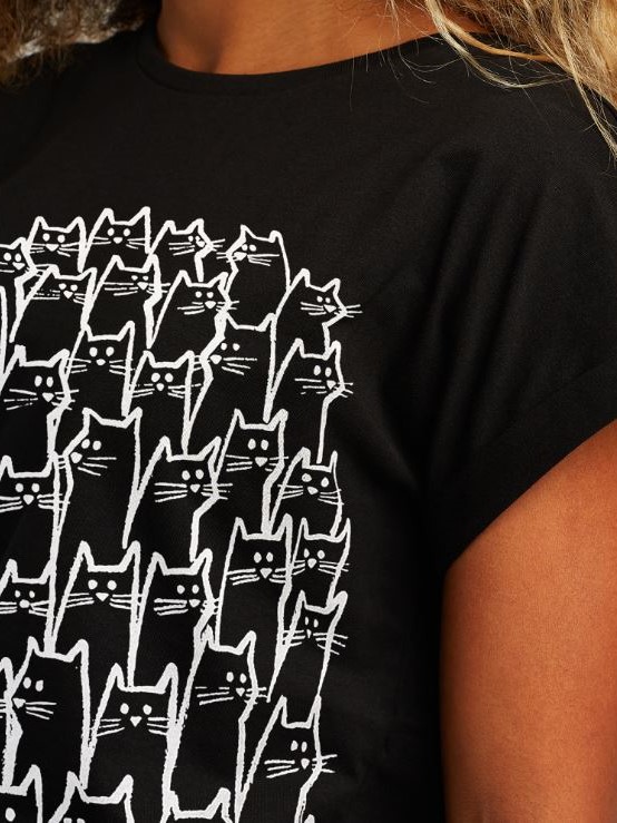 T-shirt cotone organico Visby Cats crowd nera Dedicated