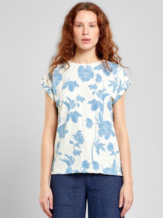 T-shirt cotone organico Visby Floral Oat white donna