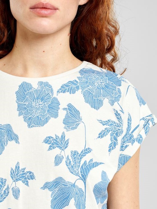 T-shirt cotone organico Visby Floral Oat white donna