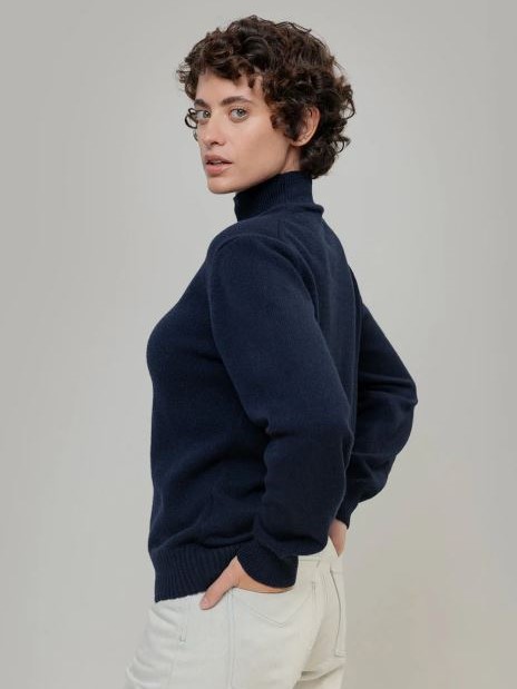 Maglioncino a collo alto donna in cashmere rigenerato ADA blu Rifò