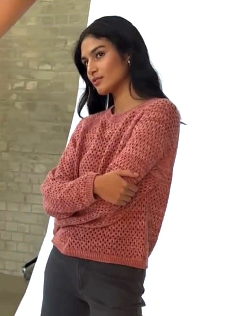 Maglia donna traforata Rosa melange
