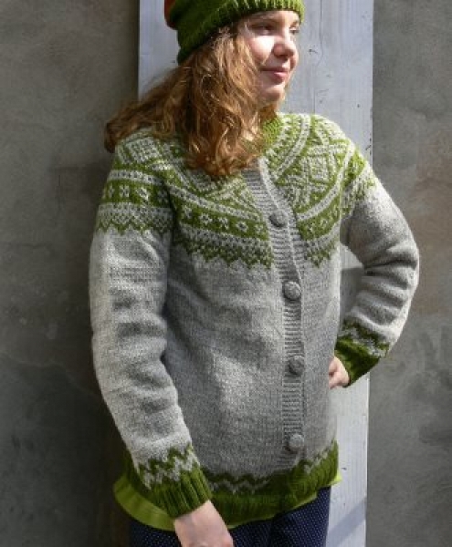 Maglione Cardigan in lana lavorato a mano Verde/Cenere