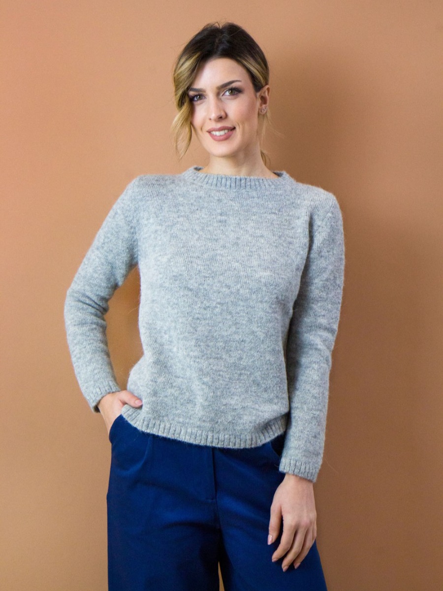 Maglione a girocollo Edera in baby alpaca Grigio pomice