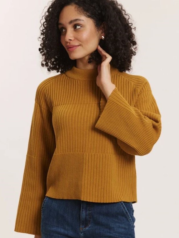 Maglione donna in cotone bio Suna Senape Tranquillo