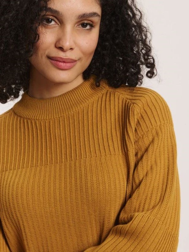 Maglione donna in cotone bio Suna Senape Tranquillo